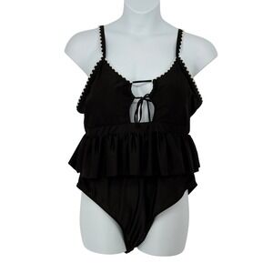 Unbranded‎ One Piece Swimsuit Black Peplum Ric Rac Trim Lace Up 3XL